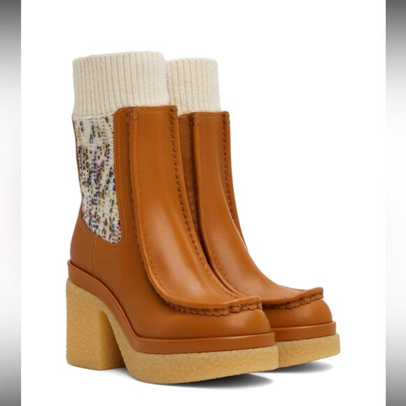 Chloe Jamie Leather Cashmere Sock Booties 40 - Picture 1 of 10